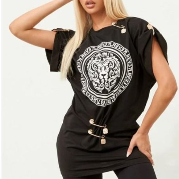 Stunning Black/White Safety Pin Tee Shirt Dress - Picture 11 of 11